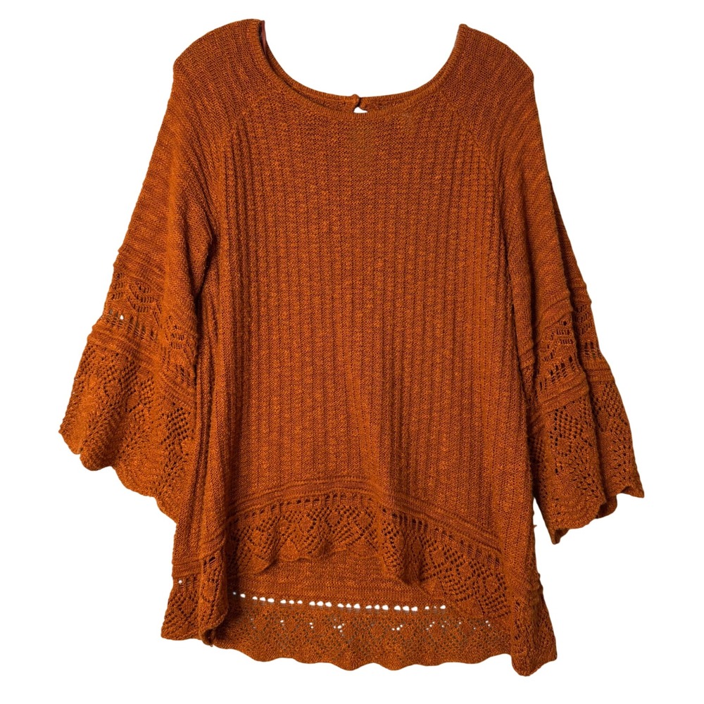 Lauren Conrad Cochet Bell Sleeve Sweater Women L Orange Earthy Boho Cottage